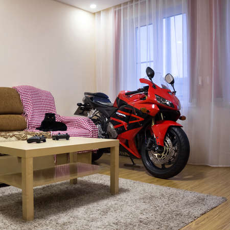 KRASNOYARSK, RUSSIA - October 5, 2020: Red and black sportbike Honda CBR 600 RR 2005 PC37.のeditorial素材