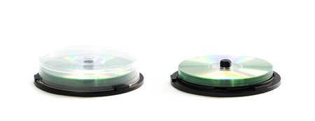CD pack of 10 pieces. Close up. Isolated on a white background.の写真素材