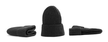 Set of black hats on a white background.