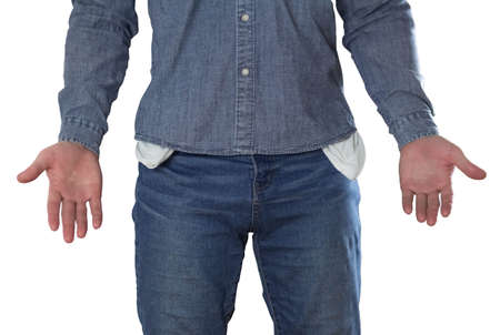 Empty pockets. Bankruptcy financial crisis and poverty concept. close up.