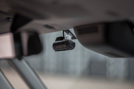 Video recorder on the windshield of the car. Driving Assistants.の写真素材