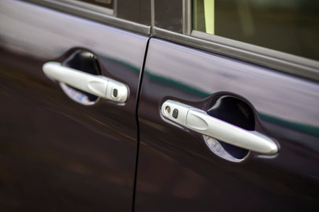 Keyless entry on a purple car.の写真素材