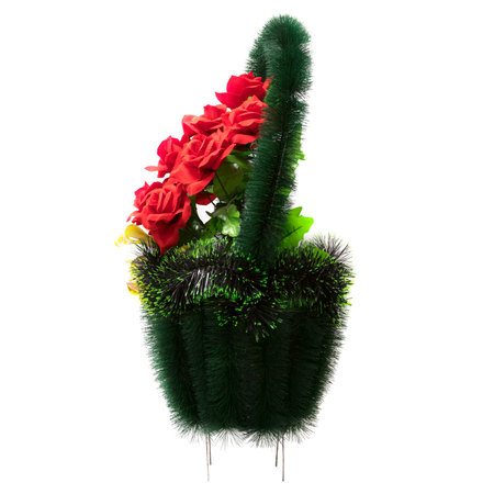 Funeral wreath made of artificial flowers. Close up. On a white background.の写真素材