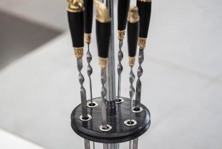 A set of beautiful steel stainless skewers.の写真素材