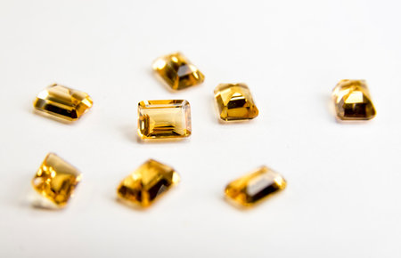 Yellow gemstones in macro photography. Close up.