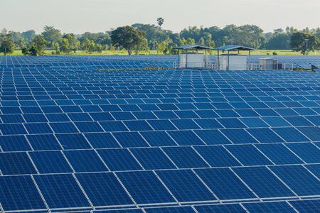 Green energy with solar panels in renewable power plant