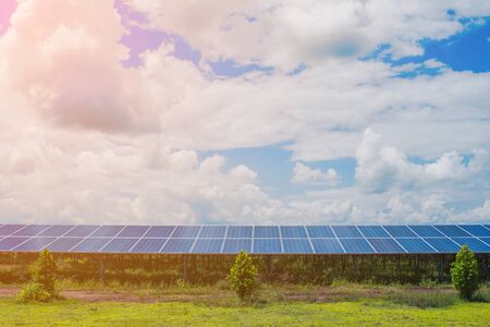 Green energy with solar panels in renewable power plant