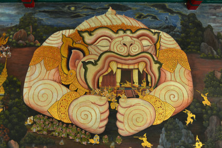 Painted wall at Wat Phra Kaew, Bangkok, Thailand