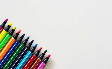 Color pens isolated on white background, close up, use for presentation background or graphic resourceの写真素材