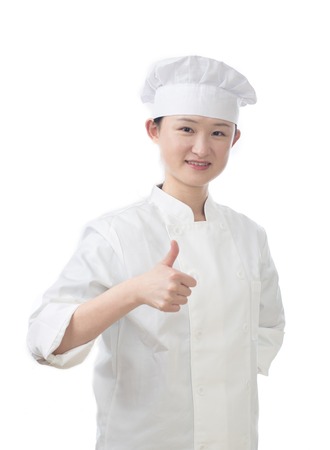 Chef woman. Baker. Isolated on white background.の写真素材