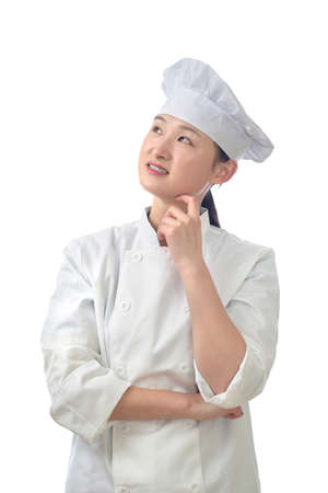 Chef woman. Baker. Isolated on white background.の写真素材