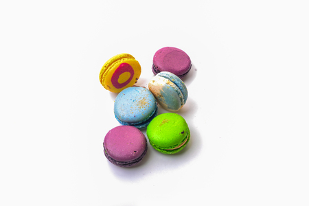 Coffee and French macaroons in brown toneの写真素材