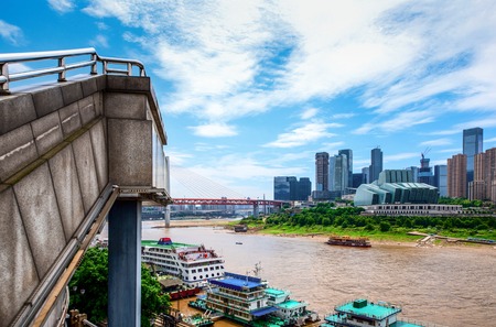 andscape of downtown near water of chongqing in blue skyのeditorial素材