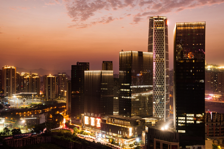 Skyscrapers at sunsetの写真素材