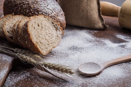 Rye sliced bread on the tableの写真素材