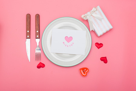 Valentine's day package on a Pink backgroundの写真素材