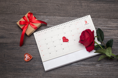 Valentines day background, card and gift on the calendarの写真素材