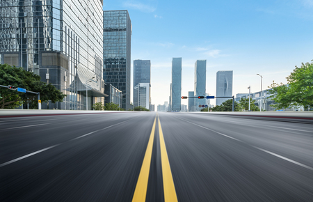 empty highway with cityscape and skyline of shenzhen,China.の写真素材