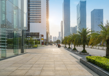 Panoramic skyline and buildings with empty concrete square floor in shenzhen,chinaの写真素材