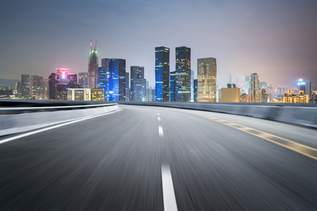 empty highway with cityscape and skyline of shenzhen,China.の写真素材