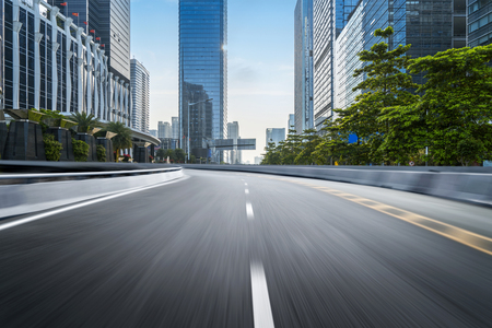 empty highway with cityscape and skyline of shenzhen,China.の写真素材