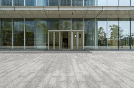 Panoramic skyline and buildings with empty concrete square floor in shenzhen,chinaのeditorial素材