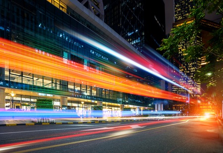 abstract image of blur motion of cars on the city road at night,Modern urban architectureのeditorial素材