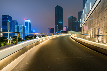 Office buildings and highways at night in the financial center, chongqing, Chinaのeditorial素材