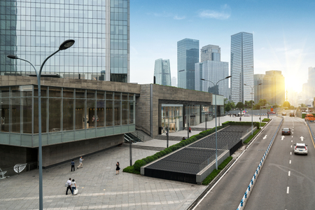 empty highway with cityscape of chongqing, Chinaのeditorial素材