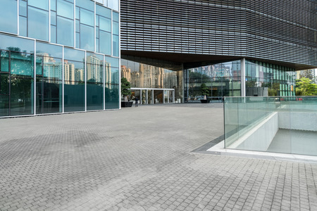 Panoramic skyline and buildings with empty concrete square floor in shenzhen,chinaのeditorial素材