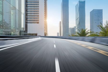empty highway with cityscape and skyline of shenzhen,China.の写真素材