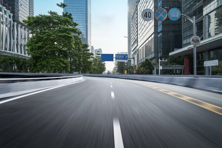 empty highway with cityscape and skyline of shenzhen,China.の写真素材