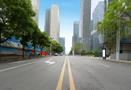 The expressway and the modern city skyline are in Chongqing, China.のeditorial素材