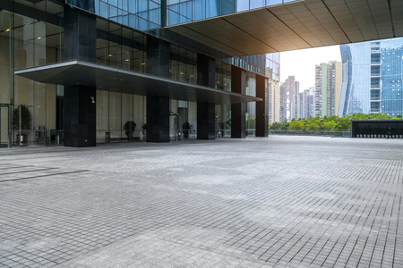 Panoramic skyline and buildings with empty concrete square floor,chongqing,chinaのeditorial素材