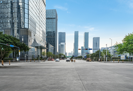 empty highway with cityscape and skyline of shenzhen,China.のeditorial素材