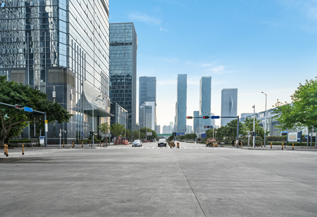 empty highway with cityscape and skyline of shenzhen,China.