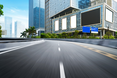 empty highway with cityscape and skyline of shenzhen,China.のeditorial素材