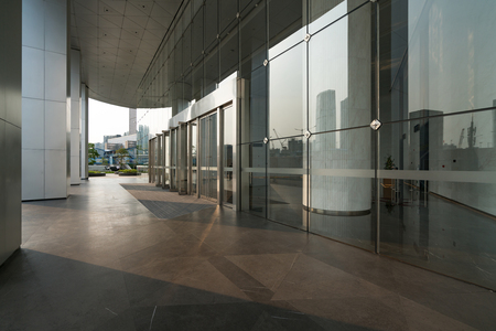 Office building glass window in financial centerのeditorial素材