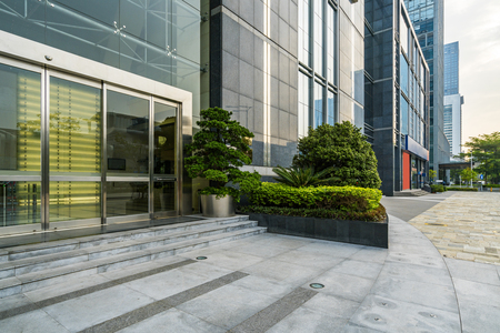 Panoramic skyline and buildings with empty concrete square floor in shenzhen,chinaのeditorial素材