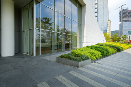 Panoramic skyline and buildings with empty concrete square floor in shenzhen,chinaのeditorial素材