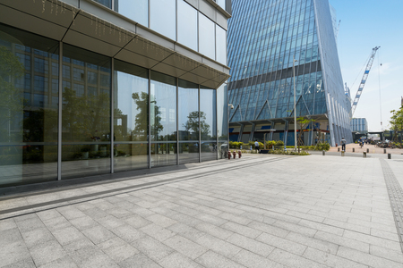 Panoramic skyline and buildings with empty concrete square floor in shenzhen,chinaのeditorial素材