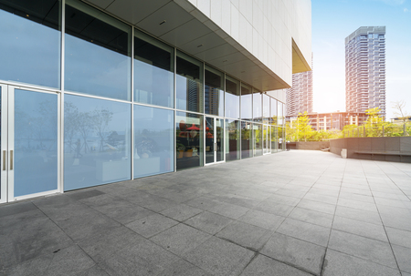 Panoramic skyline and buildings with empty concrete square floor in shenzhen,chinaのeditorial素材