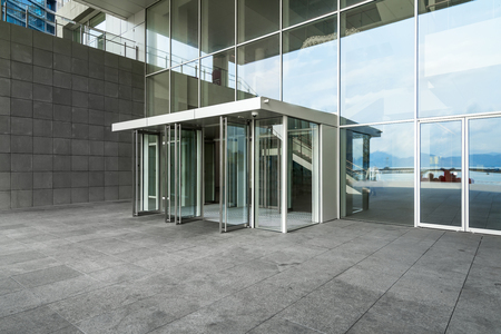 Panoramic skyline and buildings with empty concrete square floor in shenzhen,chinaのeditorial素材