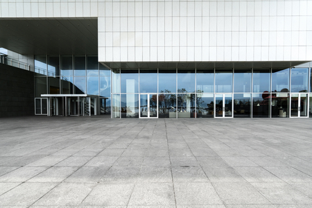 Panoramic skyline and buildings with empty concrete square floor in shenzhen,chinaのeditorial素材