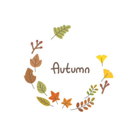 Ginkgo leaf, maple leaf, fallen leaves illustration border and calligraphyのイラスト素材