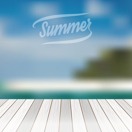 Empty wooden table on the beachのイラスト素材