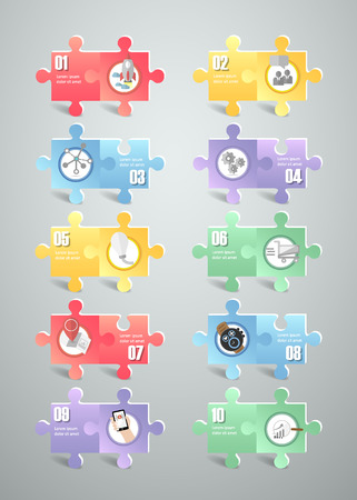 Puzzle 10 options infographic template. can be used for workflow layout, diagram, number options, progress, timelineのイラスト素材