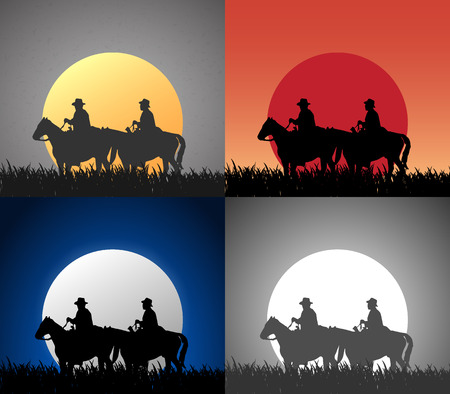 Illustration of cowboys riding horseのイラスト素材