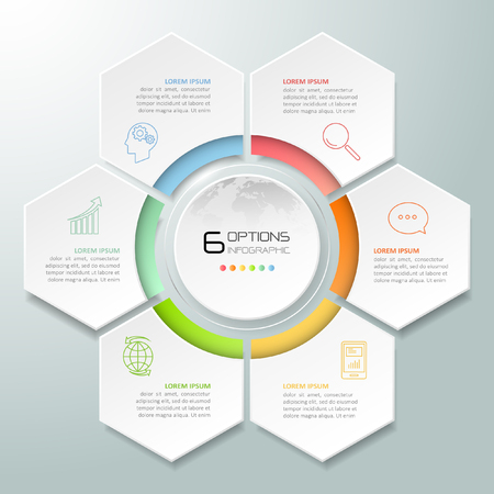 Abstract 3d infographic 6 options,  Business concept infographic template can be used for workflow layout, diagram, number options,のイラスト素材