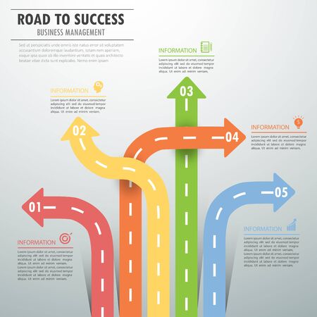 Road way infographic template 5 options. can be used for workflow layout, diagram, number options, timeline and stepsのイラスト素材